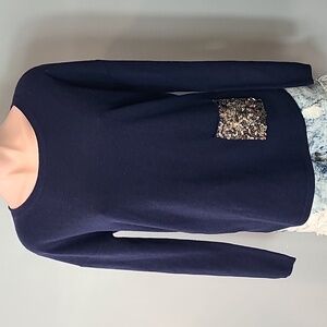 WYSE‎ London Cashmere Sweater Navy Sequin Pocket Size 8 Luxury Old Money